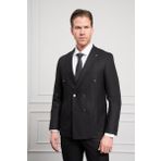 Erkek Siyah Trend Kruvaze Slim Fit Dar Kesim Sivri Yaka Takım Elbise