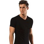 Erkek Siyah V Yaka Kısa Kollu Bambu T-Shirt Atlet (Siyah/XL)