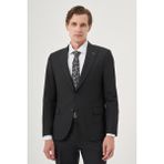 Erkek Siyah Yünlü Platinium Classic Çizgili Slim Fit Sivri Yaka Takım Elbise - 6 Drop - 46