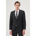 Erkek Siyah Yünlü Platinium Classic Çizgili Slim Fit Sivri Yaka Takım Elbise