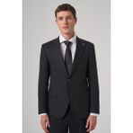 Erkek Siyah Yünlü Trend Çizgili Slim Fit Sivri Yaka Takım Elbise