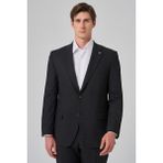 Erkek Siyah Yünlü Trend Desenli Dynamic Fit Mono Yaka Takım Elbise - 6 Drop - 54