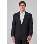 Erkek Siyah Yünlü Trend Desenli Dynamic Fit Mono Yaka Takım Elbise