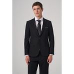 Erkek Siyah Yünlü Trend Düz Slim Fit Sivri Yaka Takım Elbise