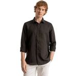 Erkek Siyah%100 Keten Modern Fit Cepsiz Gömlek (3XL)
