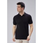 Erkek Siyah%100 Pamuk Polo Yaka Kısa Kollu Triko Kazak TRIST-7107 -XL