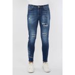 Erkek Skinny Ripped Patch Detaylı Jean Koyu Mavi
