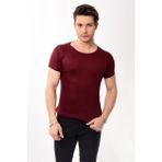 Erkek Slim Fit Basic Bisiklet Yaka Kısa Kollu T-Shirt Tişört Bordo - XL