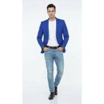 Erkek Slim Fit Blazer Ceket – Plus Scorpion Tek Düğmeli Spor & Klasik Kombin - 52 - 6 Drop - Mavi