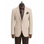 Erkek, Slim Fit Blazer Takım Elbise, İki Düğmeli, Klasik Yaka, Resmi ve Günlük Kullanım (2, Krem, 56)