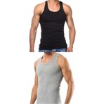 Erkek Slim Fit Dar Kalıp Likralı Penye Sporcu Atleti(Rambo Atleti) (2, SİYAH - GRİ, L)
