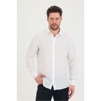 Erkek Slim Fit Dar Kalıp Uzun Kol Pamuklu Keten Efekt Gömlek - Beyaz