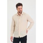 Erkek Slim Fit Dar Kalıp Uzun Kol Pamuklu Keten Efekt Gömlek - Krem - 2XL
