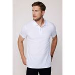 Erkek Slim Fit Dar Kesim %100 Pamuk Düz Pike Beyaz Polo Yaka Tişört