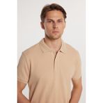 Erkek Slim Fit Dar Kesim %100 Pamuk Düz Pike Taş Renk Polo Yaka Tişört