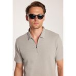 Erkek Slim Fit Dar Kesim %100 Pamuk Fermuarlı Gri Polo Yaka Tişört - XL