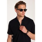 Erkek Slim Fit Dar Kesim %100 Pamuk Fermuarlı Siyah Polo Yaka Tişört - XL