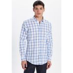 Erkek Slim Fit Dar Kesim %100 Pamuk Keten Doku Kareli Gömlek