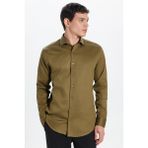 Erkek Slim Fit Dar Kesim %100 Pamuk Koton Saten Premium Seri Yeşil Gömlek