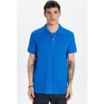 Erkek Slim Fit Dar Kesim %100 Pamuk Saks Mavi Polo Yaka Tişört