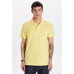 Erkek Slim Fit Dar Kesim %100 Pamuk Sarı Polo Yaka Tişört - XL