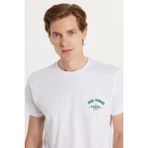 Erkek Slim Fit Dar Kesim %100 Pamuk Yumuşak Dokulu Baskılı Beyaz Bisiklet Yaka Tişört - Beyaz1 - XL