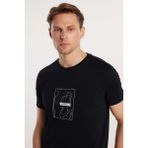 Erkek Slim Fit Dar Kesim %100 Pamuk Yumuşak Dokulu Baskılı Siyah Bisiklet Yaka Tişört - XL