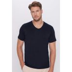 Erkek Slim Fit Dar Kesim %100 Pamuk Yumuşak Dokulu Lacivert V Yaka Tişört - 2XL