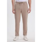 Erkek Slim Fit Dar Kesim Beli Bağcıklı 3 Cepli Geniş Paça Koyu Vizon Eşofman Altı