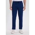 Erkek Slim Fit Dar Kesim Beli Bağcıklı 3 Cepli Geniş Paça Lacivert Eşofman Altı