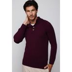 Erkek Slim Fit Dar Kesim Dik Yaka Düğmeli Bordo Triko Kazak