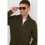 Erkek Slim Fit Dar Kesim Fermuarlı Haki Dik Yaka Triko Kazak