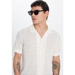 Erkek Slim Fit Dar Kesim Kısa Kollu Örme Doku Apaş Yaka Ekru Gömlek - 2XL