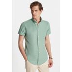Erkek Slim Fit Dar Kesim Kısa Kollu Spor Yaka Oxford Doku Pamuklu Yeşil Gömlek