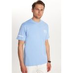 Erkek Slim Fit Dar Kesim Pamuklu Düz Basic Baskılı Bisiklet Yaka Mavi Tişört