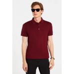 Erkek Slim Fit Dar Kesim Pamuklu Örme Triko Bordo Polo Yaka Tişört
