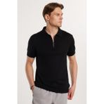 Erkek Slim Fit Dar Kesim Pamuklu Örme Triko Fermuarlı Siyah Polo Yaka Tişört - XL