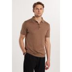 Erkek Slim Fit Dar Kesim Pamuklu Örme Triko Vizon Polo Yaka Tişört - XL
