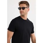 Erkek Slim Fit Dar Kesim Pamuklu Yumuşak Doku Likralı Esnek Kumaş Basic Siyah Bisiklet Yaka Tişört - 3XL