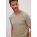 Erkek Slim Fit Dar Kesim Pamuklu Yumuşak Doku Likralı Esnek Kumaş Haki Bisiklet Yaka Tişört