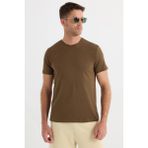 Erkek Slim Fit Dar Kesim Pamuklu Yumuşak Doku Likralı Esnek Kumaş Kahverengi Bisiklet Yaka Tişört
