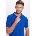 Erkek Slim Fit Dar Kesim Pamuklu Yumuşak Dokulu Serin Tutan Kumaş Düz Saks Mavi Polo Yaka Tişört - XL