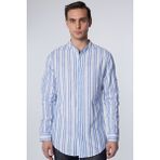 Erkek Slim Fit Dar Kesim Uzun Kollu %100 Pamuk Keten Doku Çizgili Hakim Yaka Gömlek