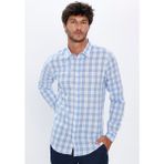 Erkek Slim Fit Dar Kesim Uzun Kollu %100 Pamuk Keten Doku Kareli Gömlek - Karışık