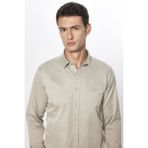 Erkek Slim Fit Dar Kesim Uzun Kollu Pamuklu Saten Taş Renk Gömlek