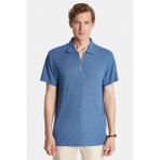Erkek Slim Fit Dar Kesim Viskon Fermuarlı Polo yaka Mavi Tişört