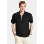 Erkek Slim Fit Dar Kesim Viskon Fermuarlı Polo yaka Siyah tişört
