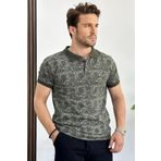 Erkek Slim Fit Desenli Polo Yaka Tişört Haki Yeşil Edw153