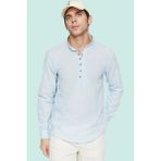 Erkek Slim Fit Hakim Yaka Pamuklu Keten Görünümlü Gömlek Günlük Kullanım Dayanıklı Malzeme - XS - Mavi
