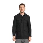 Erkek Slim Fit Kumaş Trençkot Mont Fermuarlı-Düğmeli Siyah 58